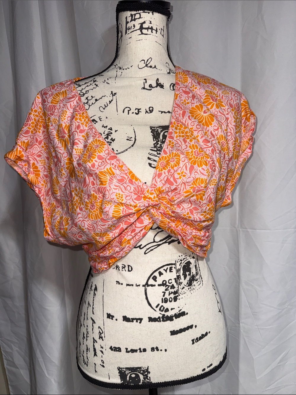 Zara Pink & Orange Floral Cropped Top